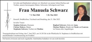 Traueranzeige Manuela Schwarz