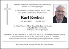 Traueranzeige Karl Keckeis