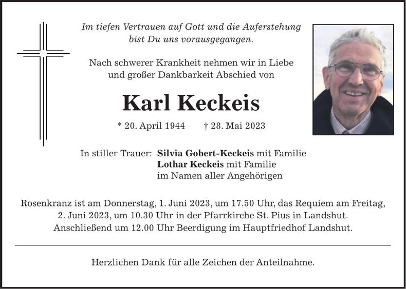 Traueranzeige Karl Keckeis