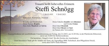 Traueranzeige Stefanie Schnögg