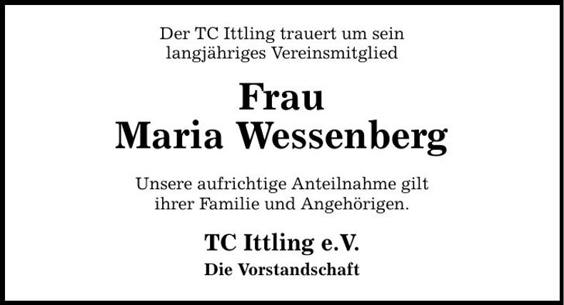 Traueranzeige Maria Wessenberg