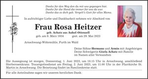 Traueranzeige Rosa Heitzer