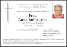 Traueranzeige Anna Ruhstorfer