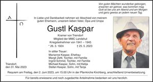Traueranzeige Gustl Kaspar