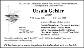 Traueranzeige Ursula Geisler