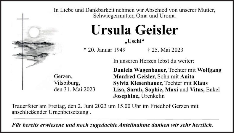 Traueranzeige Ursula Geisler