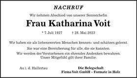 Traueranzeige Katharina Voit