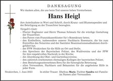 Traueranzeige Hans Heigl