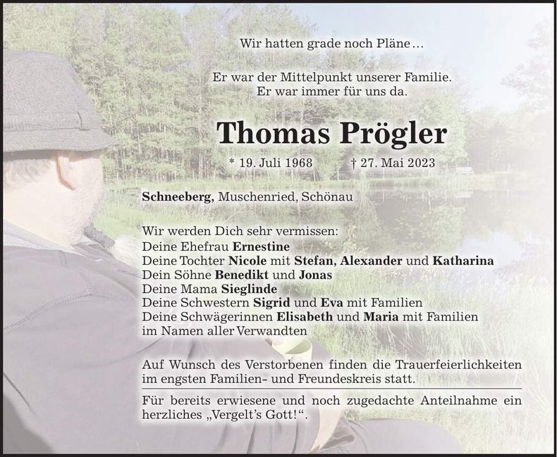 Traueranzeige Thomas Prögler