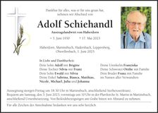 Traueranzeige Adolf Schiehandl