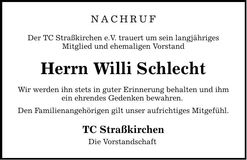 Traueranzeige Willi Schlecht
