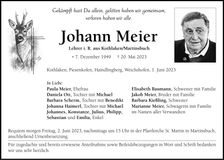 Traueranzeige Johann Meier