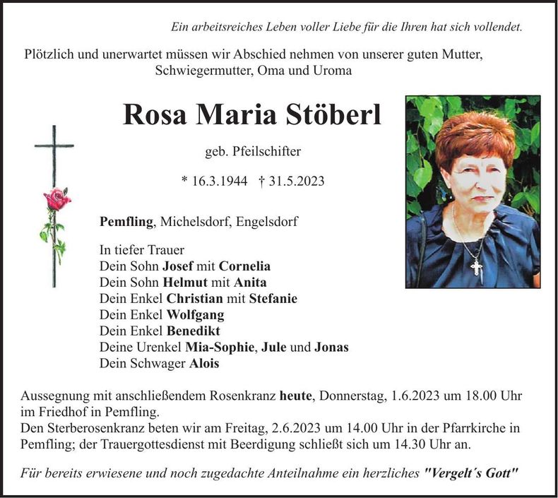 Traueranzeige Rosa Maria Stöberl