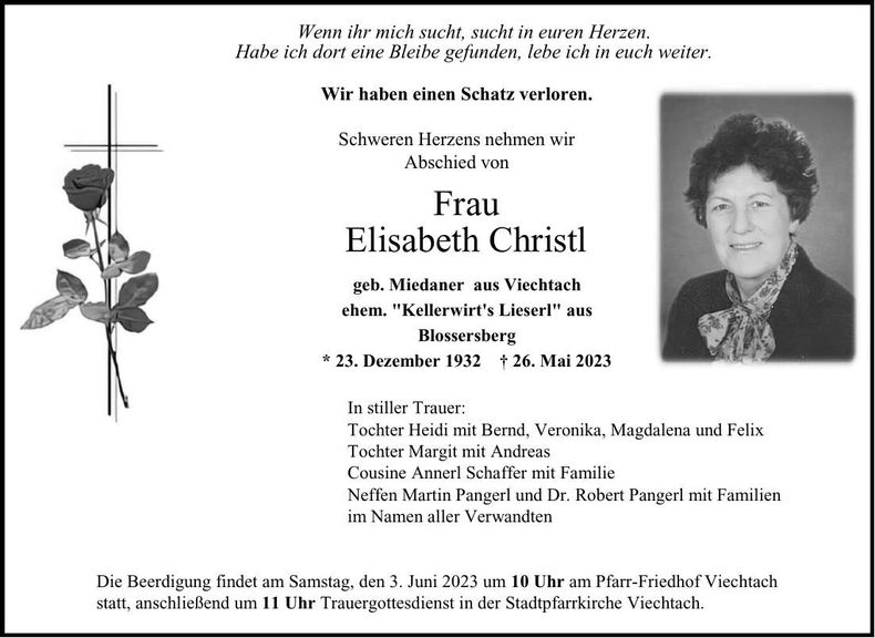Traueranzeige Elisabeth Christl