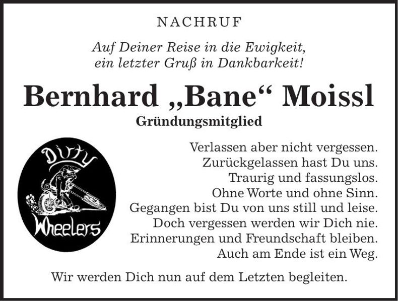 Traueranzeige Bernhard Moissl