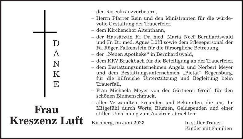 Traueranzeige Kreszenz Luft