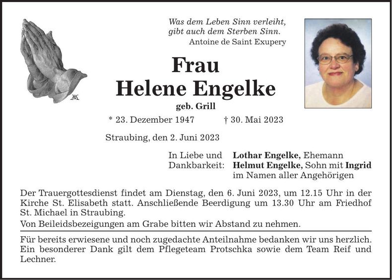 Traueranzeige Helene Engelke