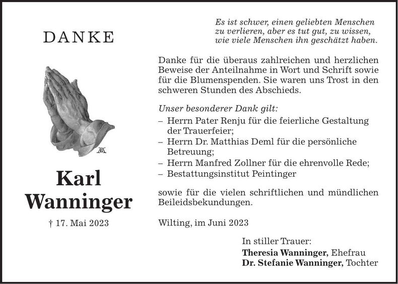 Traueranzeige Karl Wanninger