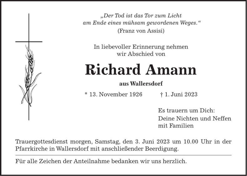 Traueranzeige Richard Amann