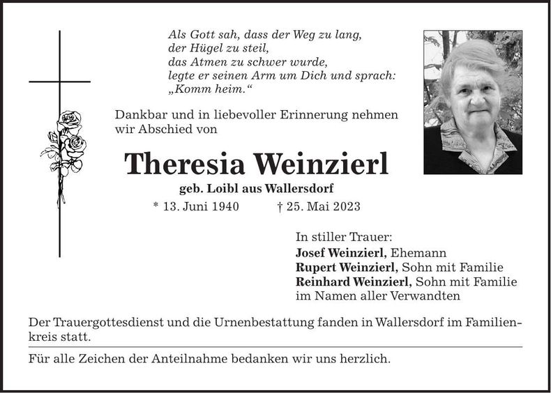Traueranzeige Theresia Weinzierl