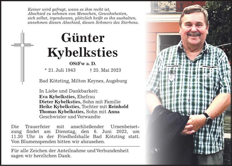 Traueranzeige Günter Kybelksties
