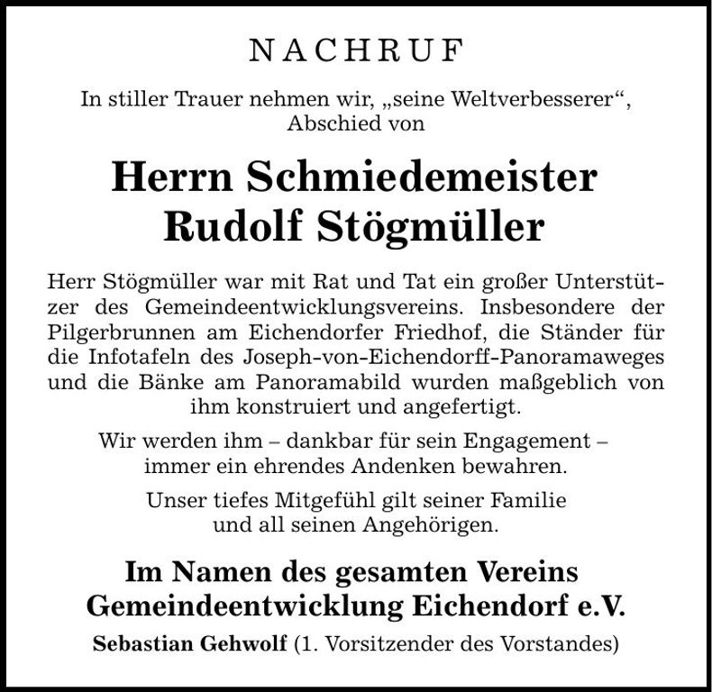 Traueranzeige Rudolf Stögmüller