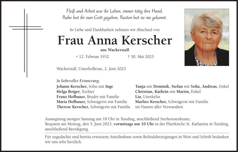 Traueranzeige Anna Kerscher