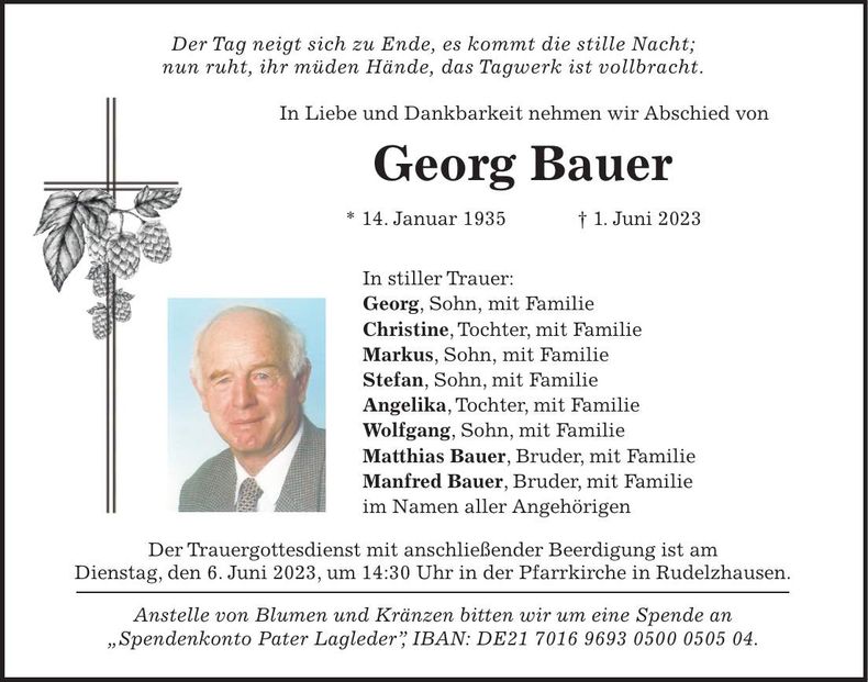Traueranzeige Georg Bauer