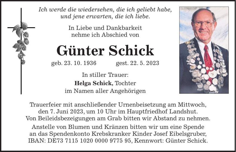 Traueranzeige Günter Schick