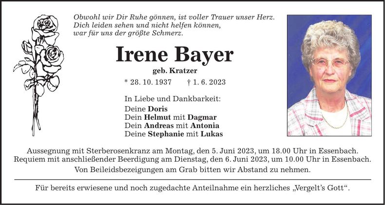 Traueranzeige Irene Bayer
