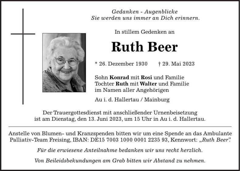 Traueranzeige Ruth Beer