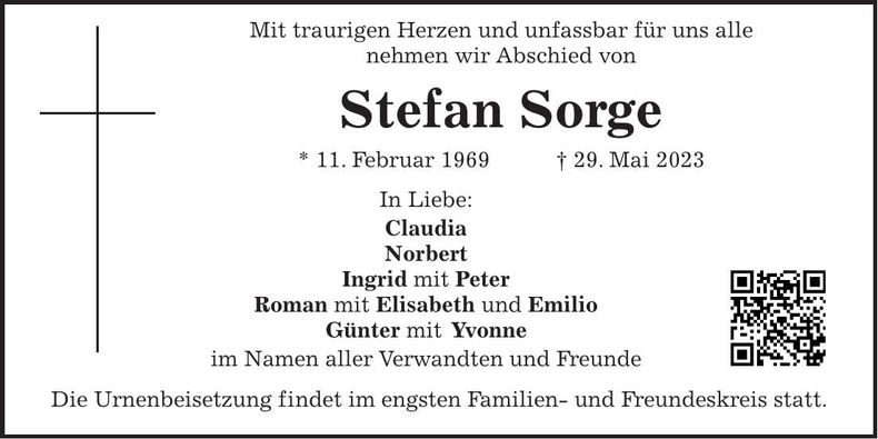 Traueranzeige Stefan Sorge