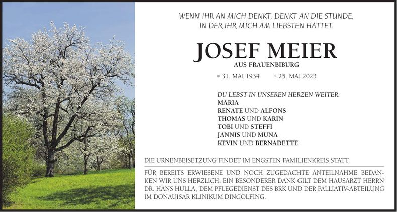 Traueranzeige Josef Meier