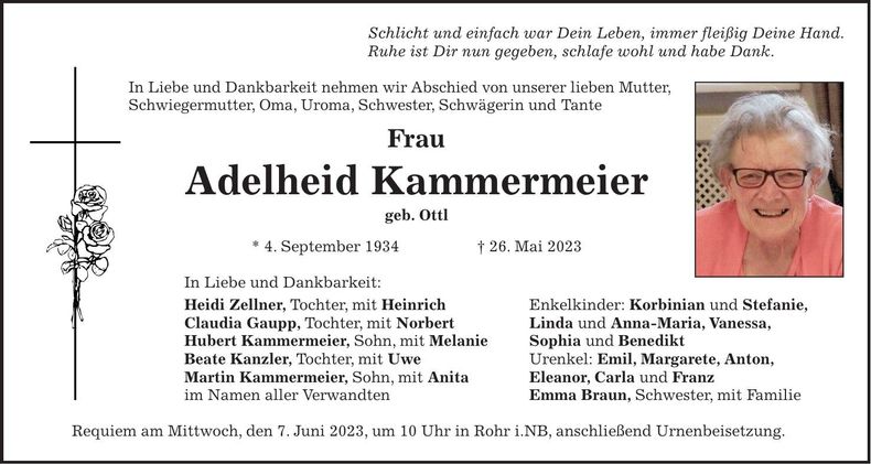 Traueranzeige Adelheid Kammermeier
