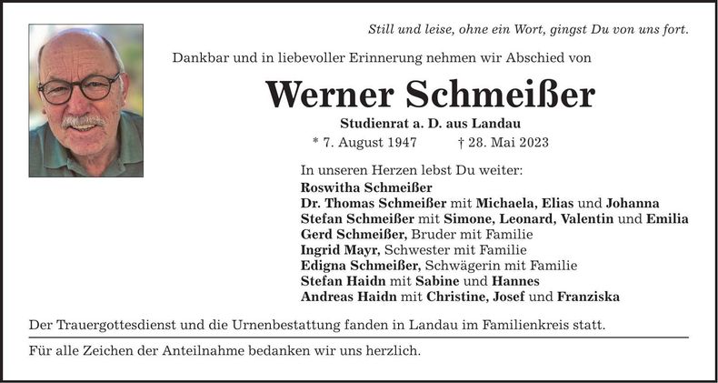 Traueranzeige Werner Schmeißer