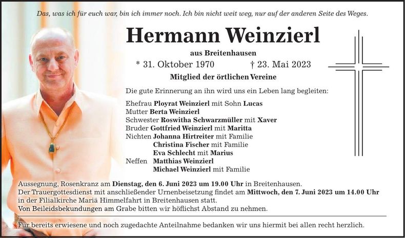Traueranzeige Hermann Weinzierl