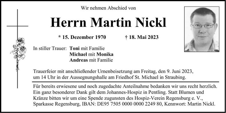 Traueranzeige Martin Nickl