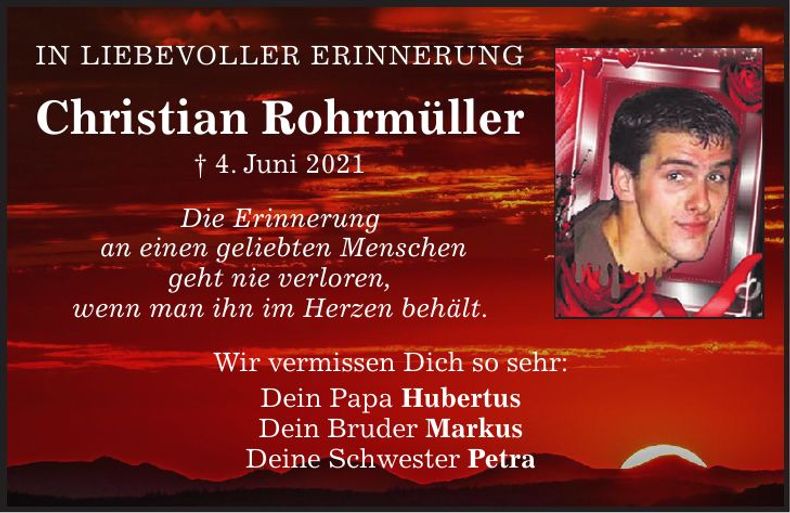 Traueranzeige Christian Rohrmüller
