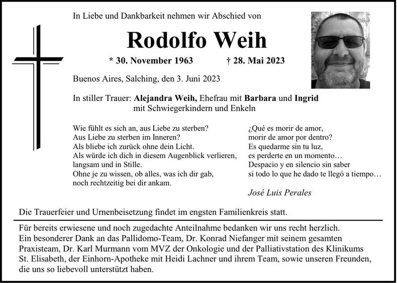 Traueranzeige Rodolfo Weih