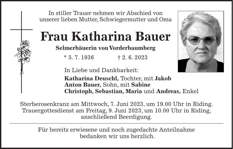 Traueranzeige Katharina Bauer