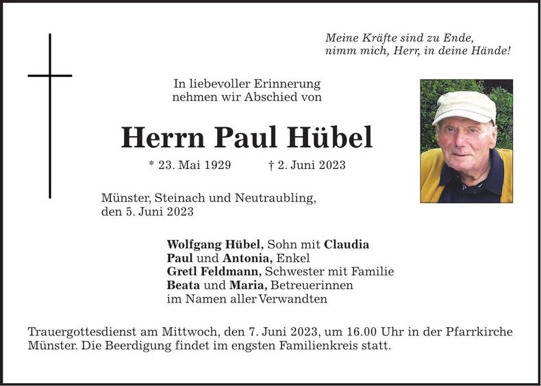 Traueranzeige Paul Hübel