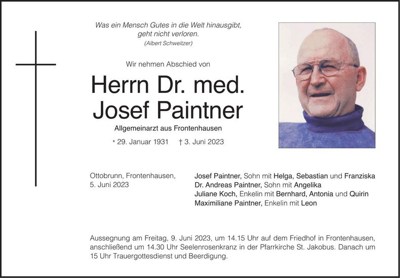 Traueranzeige Josef Paintner