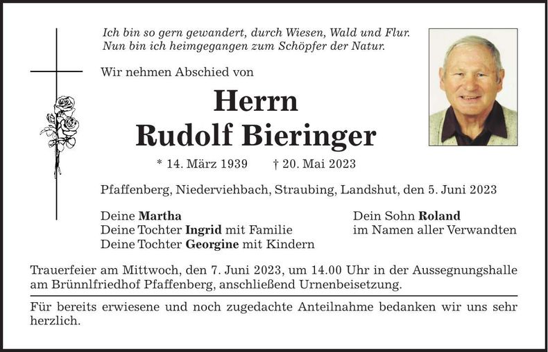 Traueranzeige Rudolf Bieringer