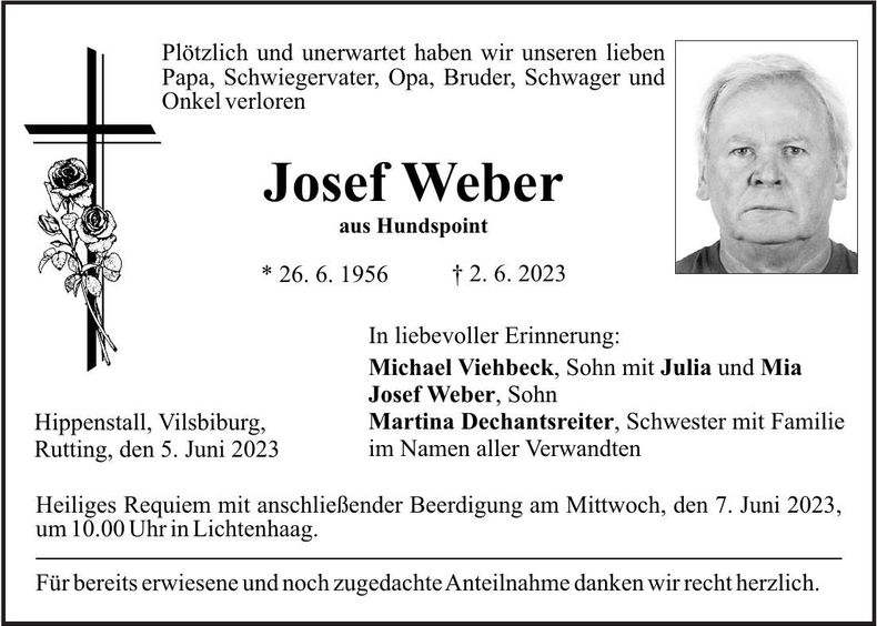 Traueranzeige Josef Weber