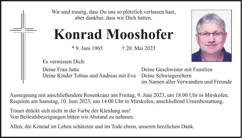 Traueranzeige Konrad Mooshofer