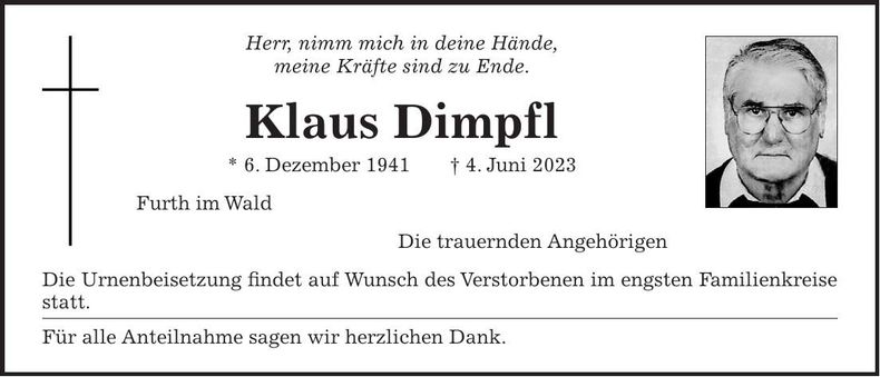 Traueranzeige Klaus Dimpfl