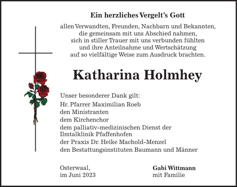 Traueranzeige Katharina Holmhey