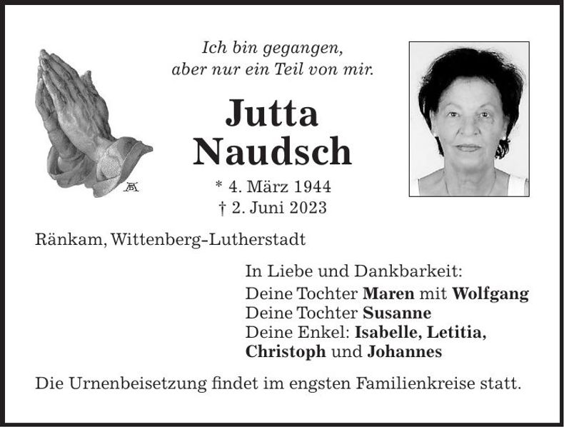 Traueranzeige Jutta Naudsch