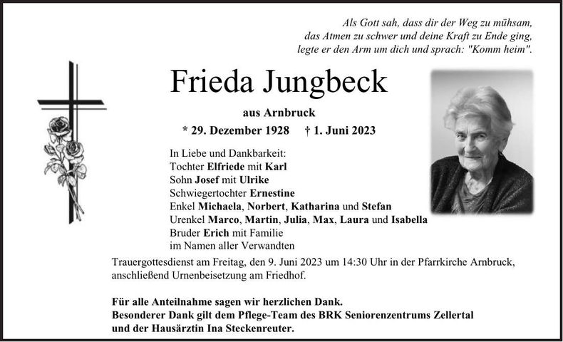 Traueranzeige Frieda Jungbeck
