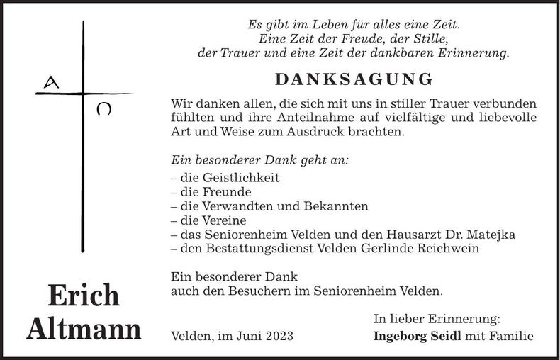 Traueranzeige Erich Altmann